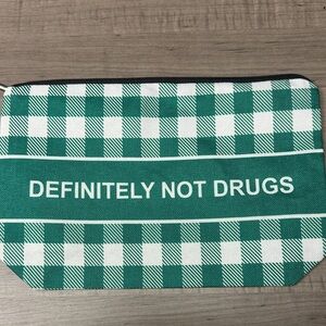 Unlisted Definitely not drugs Green and White Checkered Cosmetic Bag